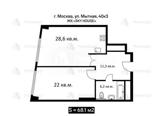 Продажа 2-комнатной квартиры 68,1 м², 23/29 этаж