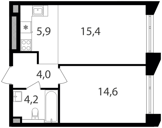 Продажа 1-комнатной квартиры 44,1 м², 15/15 этаж