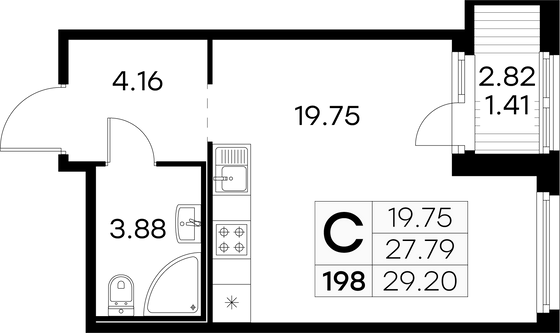 29,2 м², студия, 6/15 этаж