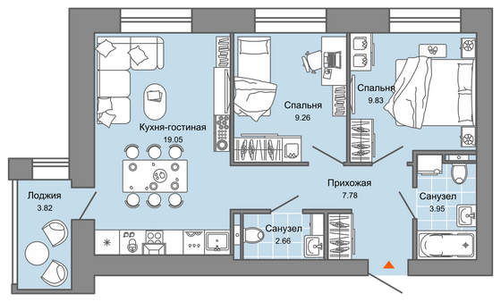 54 м², 3-комн. квартира, 6/7 этаж