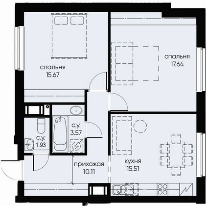 Продажа 2-комнатной квартиры 64,4 м², 7/10 этаж