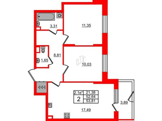 Продажа 2-комнатной квартиры 52,6 м², 1/5 этаж