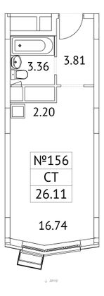 26,1 м², студия, 17/17 этаж