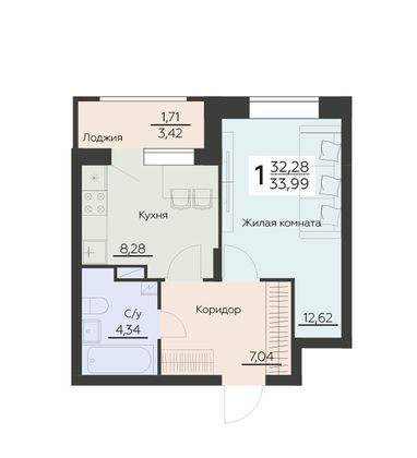 Продажа 1-комнатной квартиры 34 м², 6 этаж