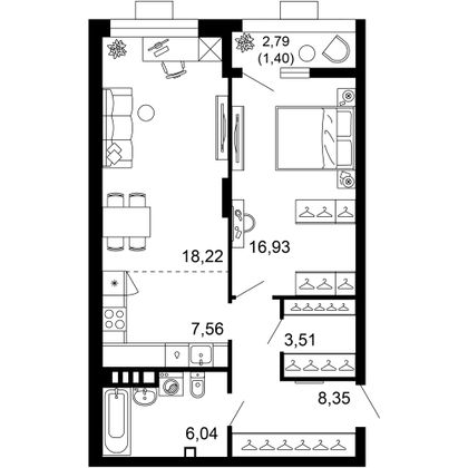 62 м², 2-комн. квартира, 5/10 этаж