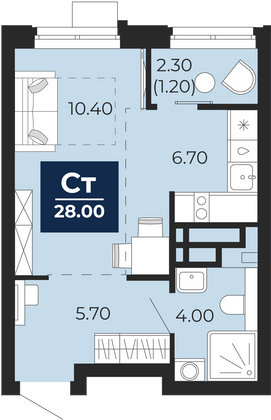 28 м², 1-комн. квартира, 4/25 этаж