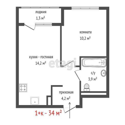 Продажа 1-комнатной квартиры 34,6 м², 15/25 этаж