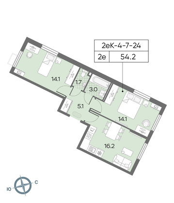 Продажа 2-комнатной квартиры 54,2 м², 21/24 этаж