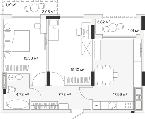 62,3 м², 2-комн. квартира, 7/7 этаж