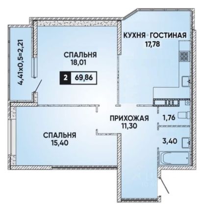 Продажа 2-комнатной квартиры 68 м², 21/22 этаж