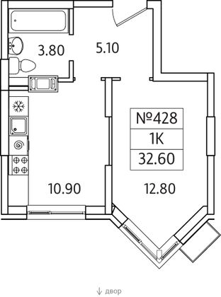 Продажа 1-комнатной квартиры 32,6 м², 16/25 этаж