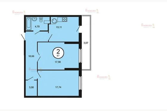 Продажа 2-комнатной квартиры 66 м², 9/25 этаж