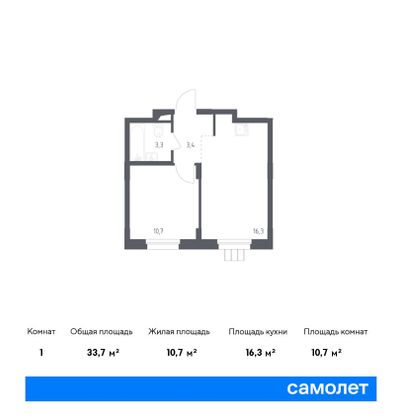 33,7 м², 1-комн. квартира, 2/17 этаж