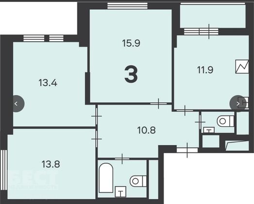 Продажа 3-комнатной квартиры 71,3 м², 14/23 этаж