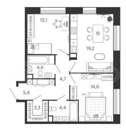 Продажа 2-комнатной квартиры 69,3 м², 2/6 этаж