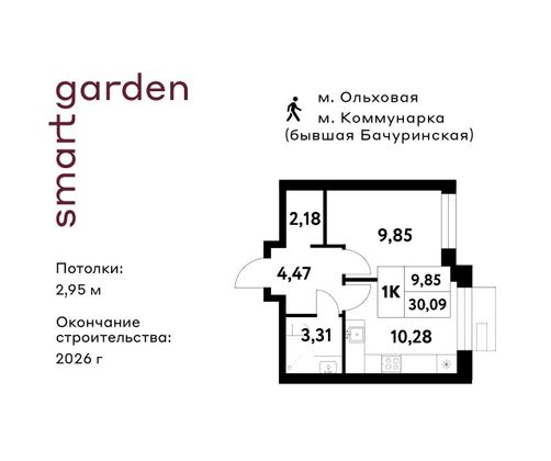 Продажа 1-комнатной квартиры 30,1 м², 3/16 этаж