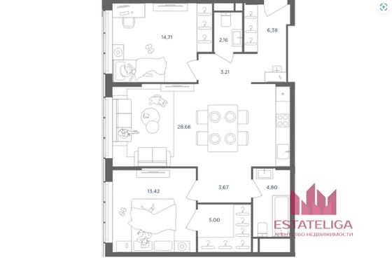 Продажа 2-комнатной квартиры 81,3 м², 14/51 этаж