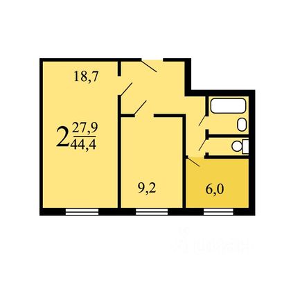 Продажа 2-комнатной квартиры 44,2 м², 1/9 этаж