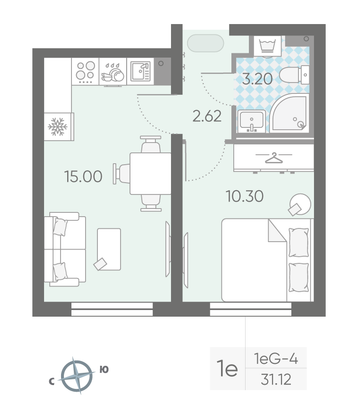 Продажа 1-комнатной квартиры 31,1 м², 14/25 этаж