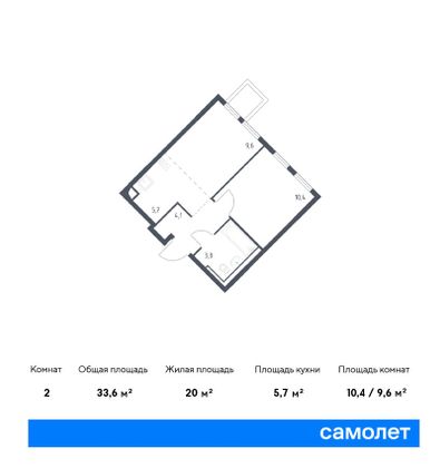 33,6 м², 1-комн. квартира, 7/12 этаж