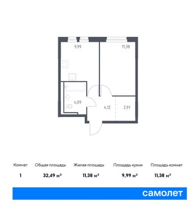 32,5 м², 1-комн. квартира, 11/15 этаж