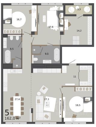 Продажа многокомнатной квартиры 162 м², 8/8 этаж