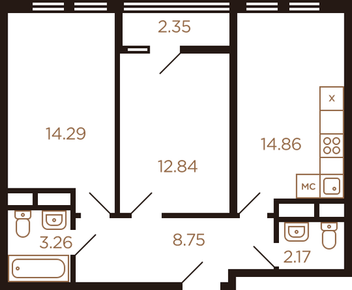 Продажа 2-комнатной квартиры 58,5 м², 3/8 этаж