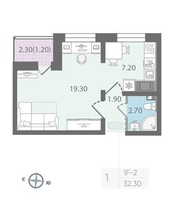 Продажа 1-комнатной квартиры 32,3 м², 18/25 этаж