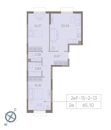 Продажа 2-комнатной квартиры 65,1 м², 2/23 этаж