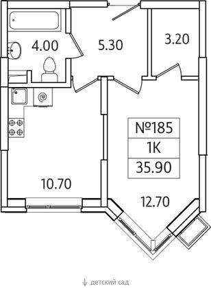 35,9 м², 1-комн. квартира, 2/21 этаж