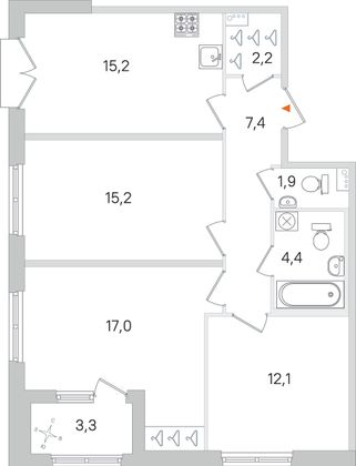 Продажа 3-комнатной квартиры 77,1 м², 2/4 этаж