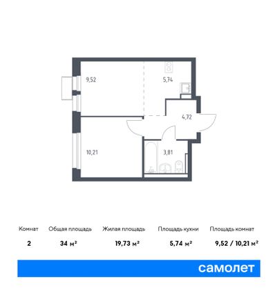 34 м², 1-комн. квартира, 11/17 этаж