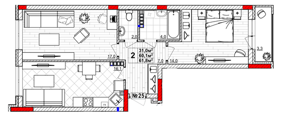 Продажа 2-комнатной квартиры 61,8 м², 4/4 этаж