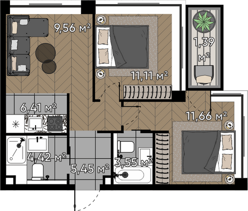 53,5 м², 3-комн. квартира, 9/16 этаж