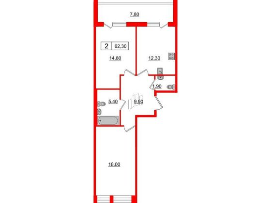 Продажа 2-комнатной квартиры 62,3 м², 2/10 этаж