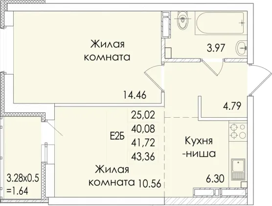 Продажа 2-комнатной квартиры 41,7 м², 19/20 этаж