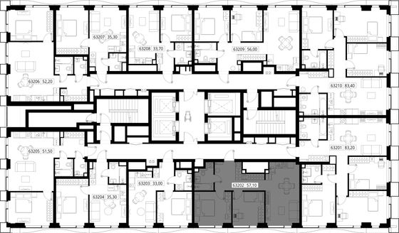 Продажа 2-комнатной квартиры 57,1 м², 32/48 этаж