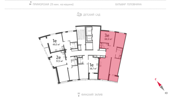 88,9 м², 3-комн. квартира, 6/14 этаж