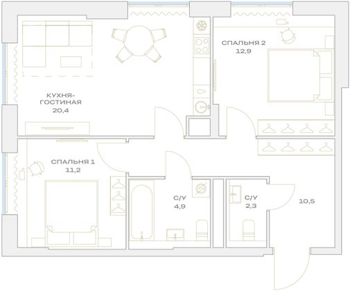 Продажа 2-комнатной квартиры 62,2 м², 14/23 этаж