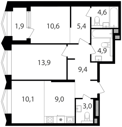 Продажа 2-комнатной квартиры 72,8 м², 12/17 этаж