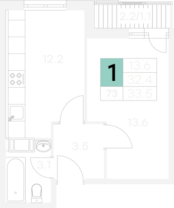 Продажа 1-комнатной квартиры 33,5 м², 4/9 этаж