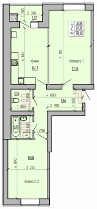 Продажа 2-комнатной квартиры 70,4 м², 10/10 этаж