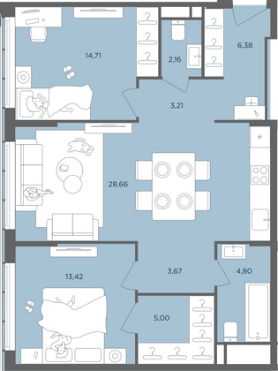 Продажа 3-комнатной квартиры 82 м², 44/51 этаж