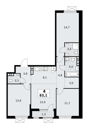 83,1 м², 4-комн. квартира, 17/30 этаж