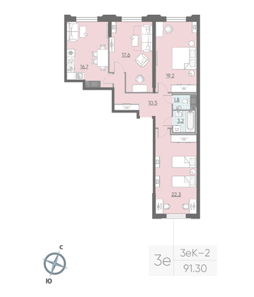 Продажа 3-комнатной квартиры 91,3 м², 5/23 этаж