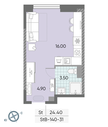Продажа квартиры-студии 24,4 м², 31/58 этаж