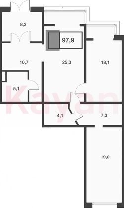 Продажа 3-комнатной квартиры 97,9 м², 1/19 этаж