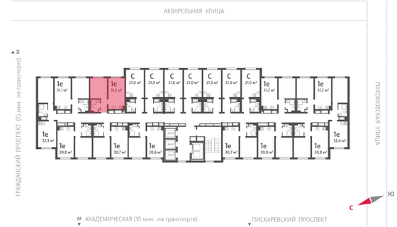 31,2 м², 1-комн. квартира, 14/25 этаж