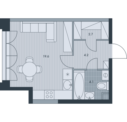 30,8 м², 1-комн. квартира, 6/34 этаж