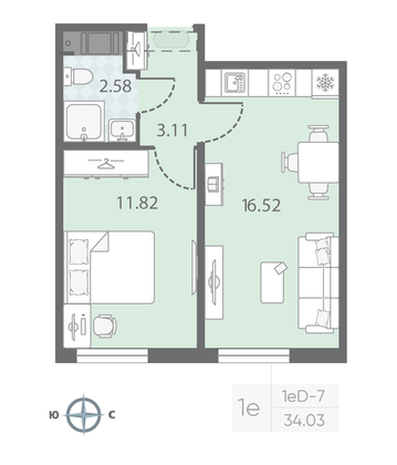 Продажа 1-комнатной квартиры 34 м², 4/23 этаж